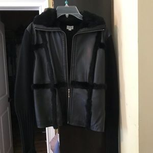 Cache Leather and Fur Sweater